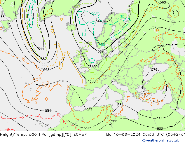 Height/Temp. 500 hPa ECMWF Mo 10.06.2024 00 UTC