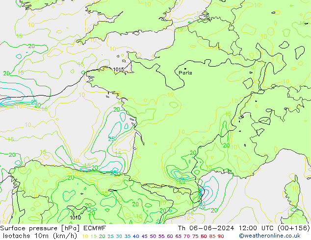 Eşrüzgar Hızları (km/sa) ECMWF Per 06.06.2024 12 UTC