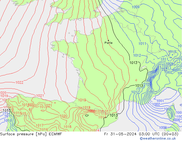 Surface pressure ECMWF Fr 31.05.2024 03 UTC