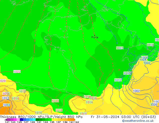 Schichtdicke 850-1000 hPa ECMWF Fr 31.05.2024 03 UTC