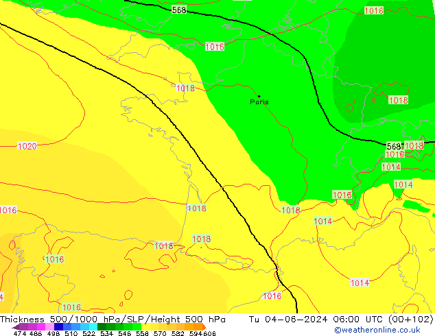 Thck 500-1000hPa ECMWF Tu 04.06.2024 06 UTC