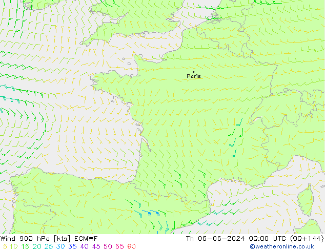 Rüzgar 900 hPa ECMWF Per 06.06.2024 00 UTC