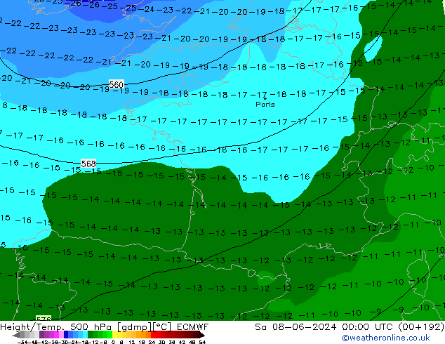 Z500/Rain (+SLP)/Z850 ECMWF Sa 08.06.2024 00 UTC