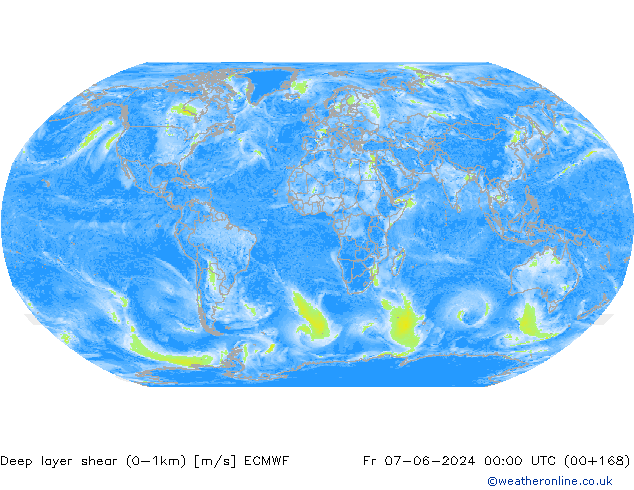 Deep layer shear (0-1km) ECMWF Fr 07.06.2024 00 UTC