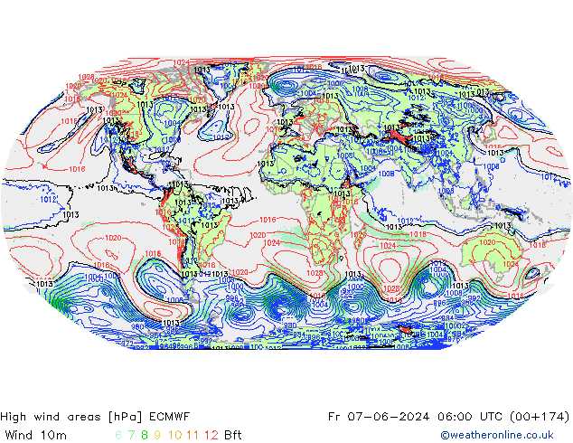 High wind areas ECMWF пт 07.06.2024 06 UTC