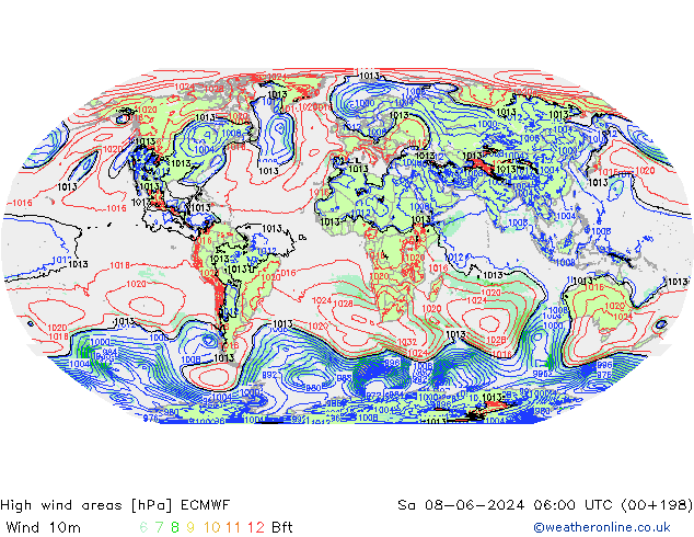 High wind areas ECMWF Sa 08.06.2024 06 UTC
