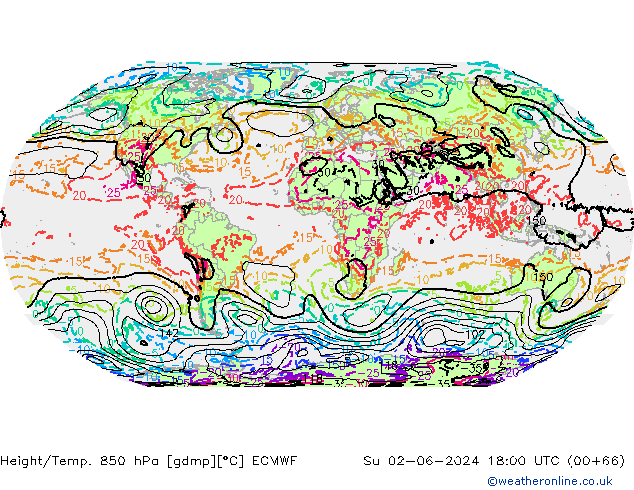 Height/Temp. 850 гПа ECMWF Вс 02.06.2024 18 UTC