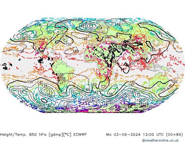 Geop./Temp. 850 hPa ECMWF lun 03.06.2024 12 UTC