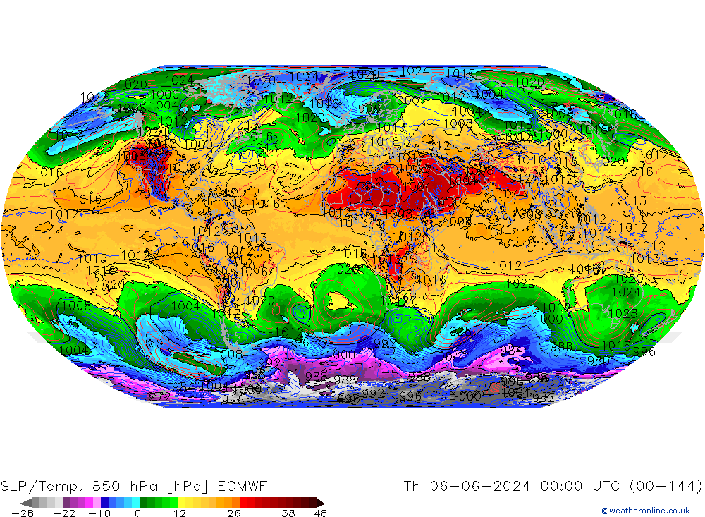 SLP/Temp. 850 hPa ECMWF Čt 06.06.2024 00 UTC
