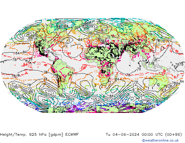 Height/Temp. 925 hPa ECMWF Tu 04.06.2024 00 UTC