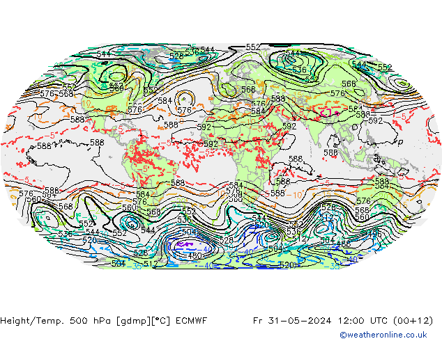 Z500/Regen(+SLP)/Z850 ECMWF vr 31.05.2024 12 UTC
