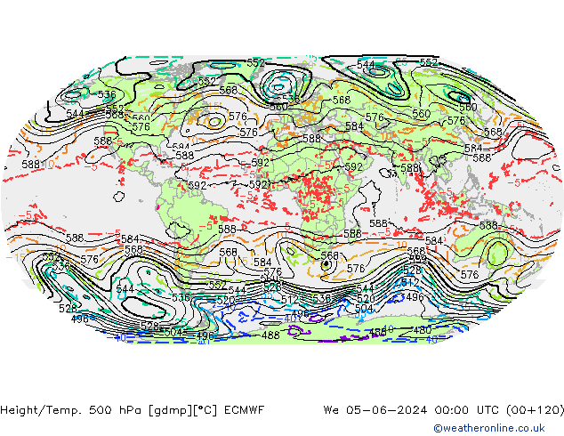 Z500/Rain (+SLP)/Z850 ECMWF Mi 05.06.2024 00 UTC