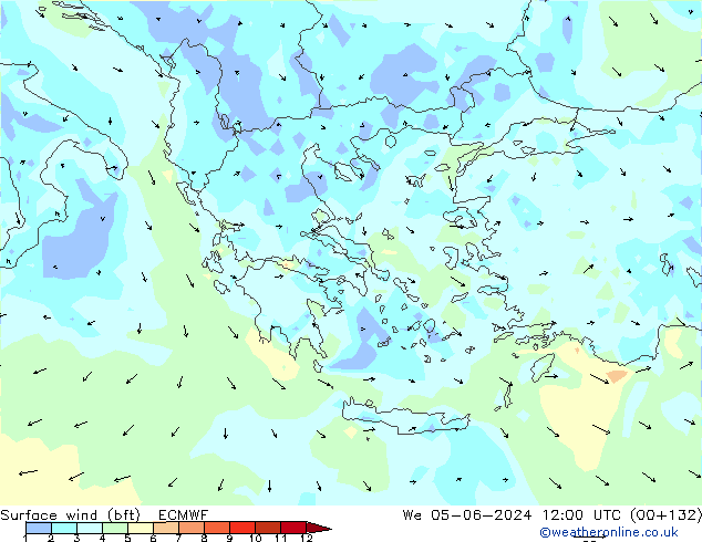 Surface wind (bft) ECMWF We 05.06.2024 12 UTC