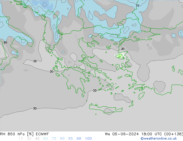 RH 850 hPa ECMWF mer 05.06.2024 18 UTC