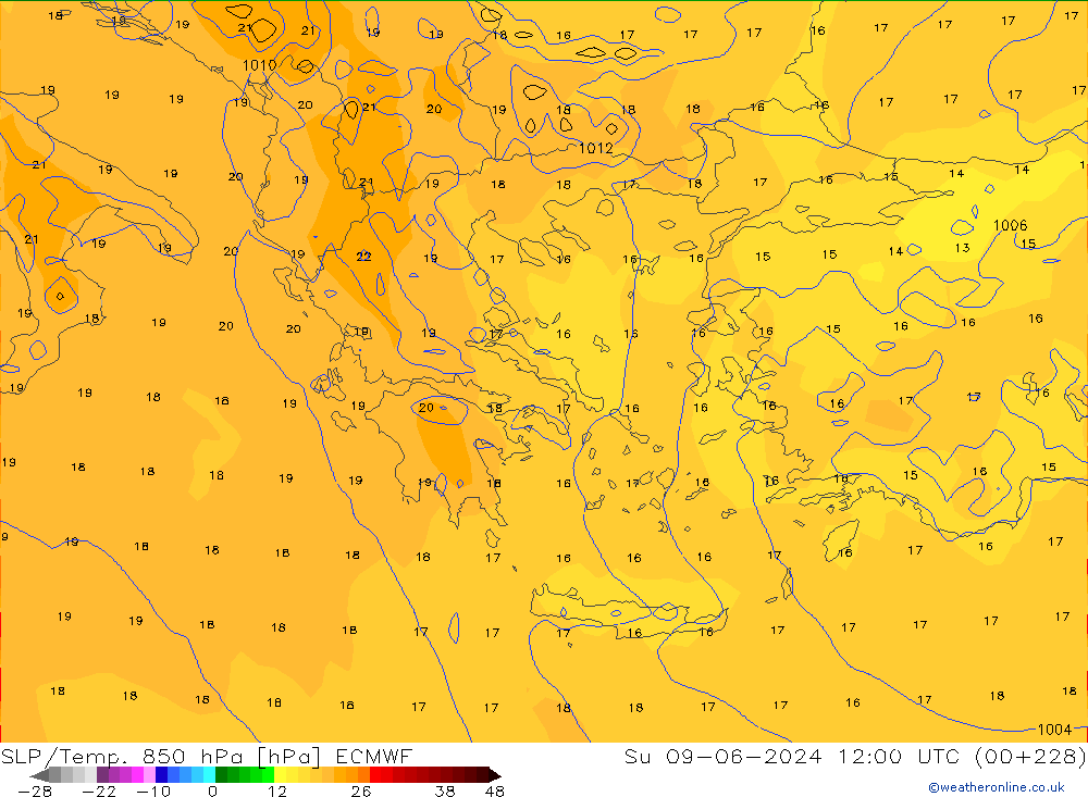 SLP/Temp. 850 hPa ECMWF  09.06.2024 12 UTC