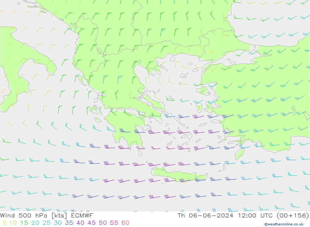 Wind 500 hPa ECMWF Th 06.06.2024 12 UTC