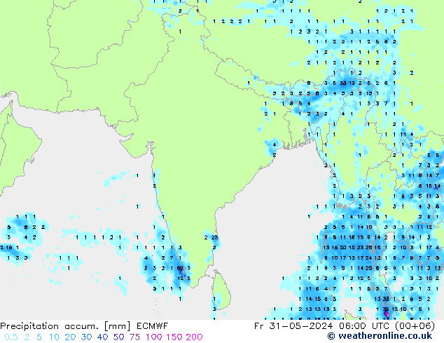 Precipitación acum. ECMWF vie 31.05.2024 06 UTC