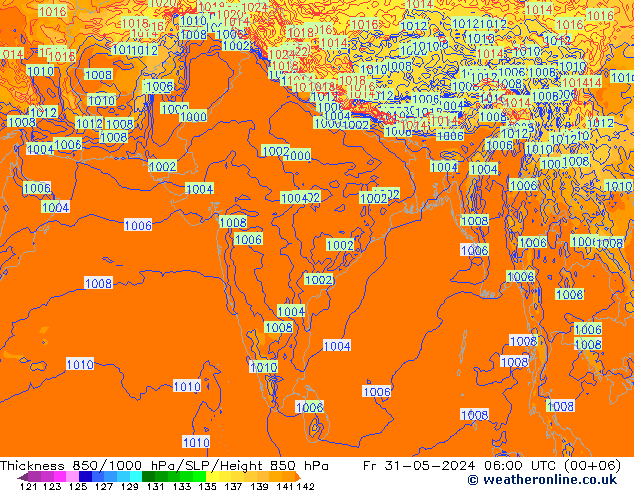 850-1000 hPa Kalınlığı ECMWF Cu 31.05.2024 06 UTC