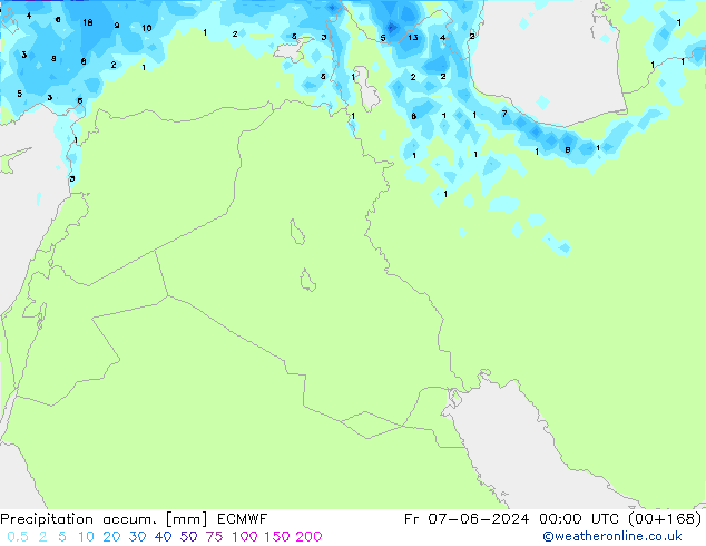 Precipitation accum. ECMWF ven 07.06.2024 00 UTC