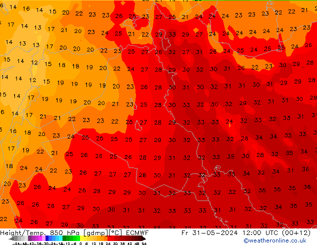 Height/Temp. 850 hPa ECMWF ven 31.05.2024 12 UTC