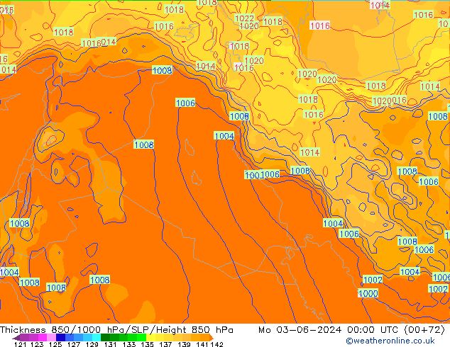 Thck 850-1000 hPa ECMWF pon. 03.06.2024 00 UTC