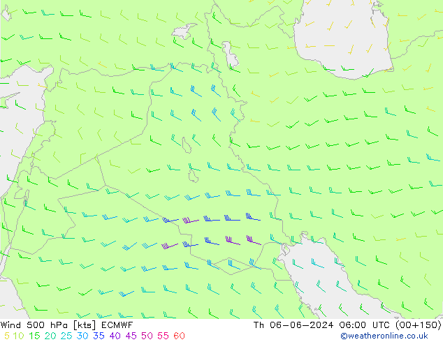 Viento 500 hPa ECMWF jue 06.06.2024 06 UTC