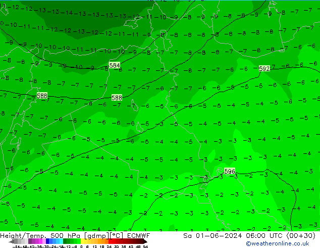 Géop./Temp. 500 hPa ECMWF sam 01.06.2024 06 UTC