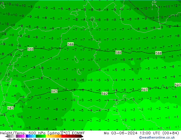 Height/Temp. 500 hPa ECMWF Seg 03.06.2024 12 UTC