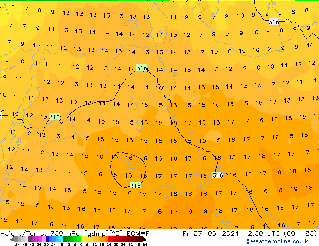 Height/Temp. 700 hPa ECMWF pt. 07.06.2024 12 UTC