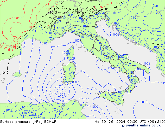 Surface pressure ECMWF Mo 10.06.2024 00 UTC