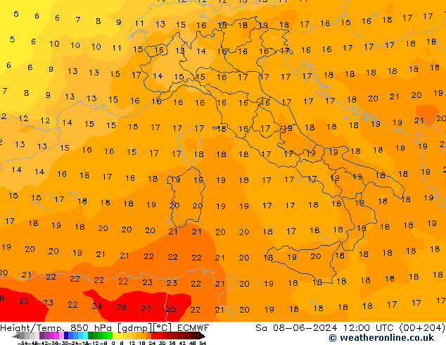 Z500/Yağmur (+YB)/Z850 ECMWF Cts 08.06.2024 12 UTC