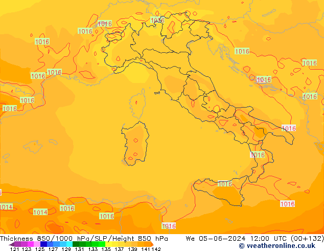 Thck 850-1000 hPa ECMWF Qua 05.06.2024 12 UTC