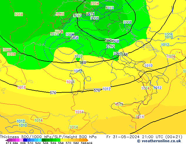 500-1000 hPa Kalınlığı ECMWF Cu 31.05.2024 21 UTC