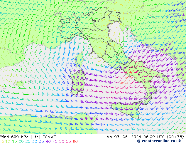 Wind 500 hPa ECMWF Mo 03.06.2024 06 UTC