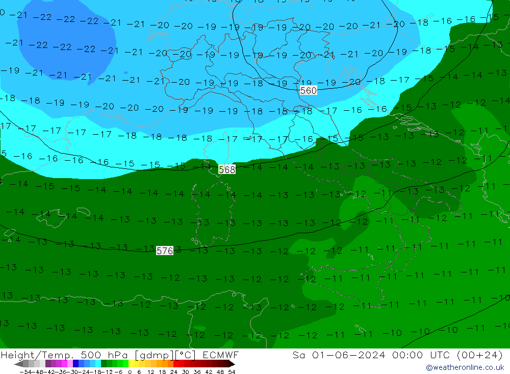 Height/Temp. 500 hPa ECMWF Sa 01.06.2024 00 UTC