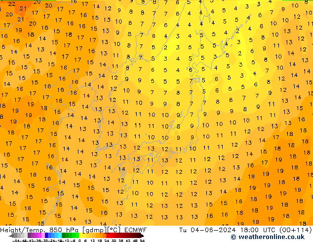 Z500/Rain (+SLP)/Z850 ECMWF Út 04.06.2024 18 UTC