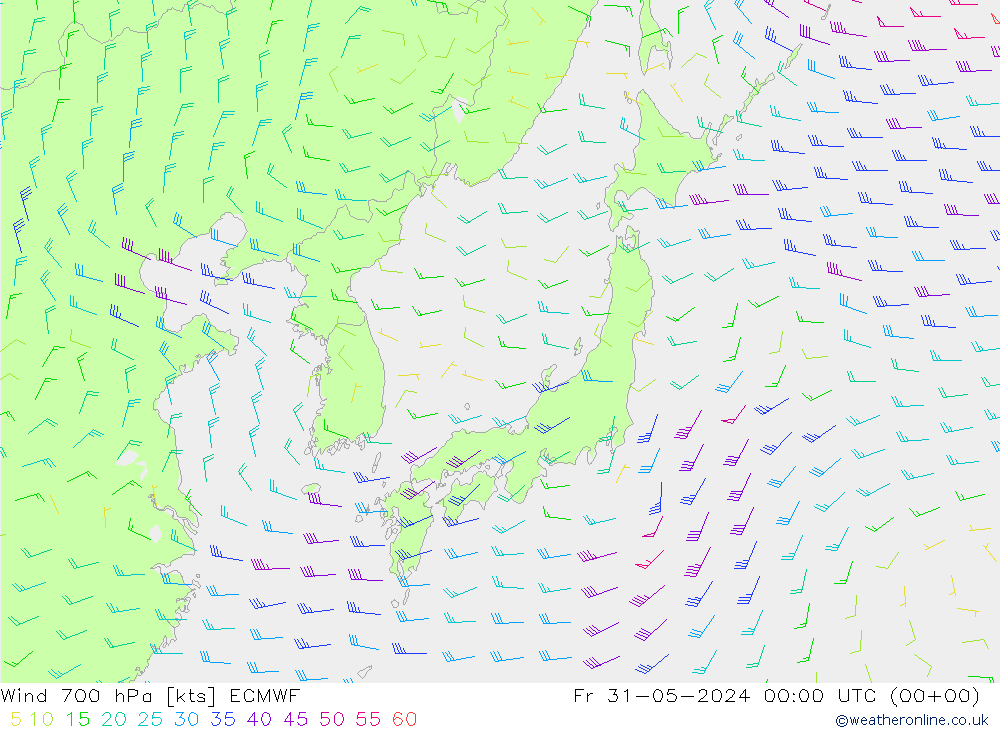 Wind 700 hPa ECMWF Fr 31.05.2024 00 UTC