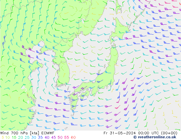 Wind 700 hPa ECMWF Fr 31.05.2024 00 UTC