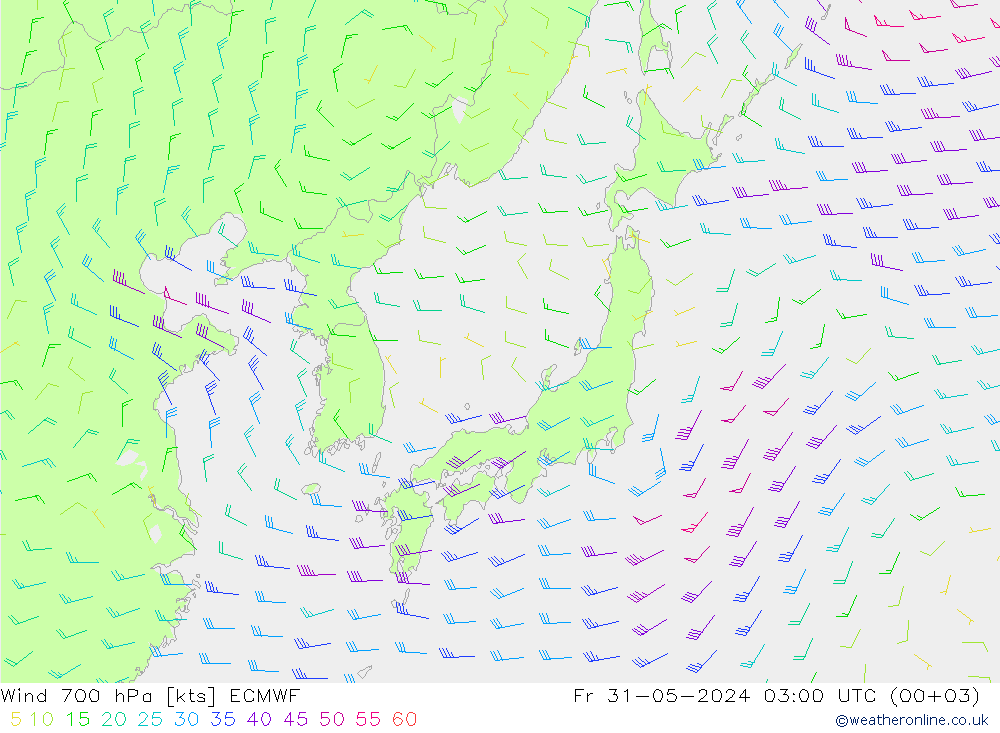 Wind 700 hPa ECMWF Fr 31.05.2024 03 UTC