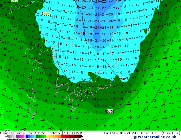 Z500/Rain (+SLP)/Z850 ECMWF Út 04.06.2024 18 UTC