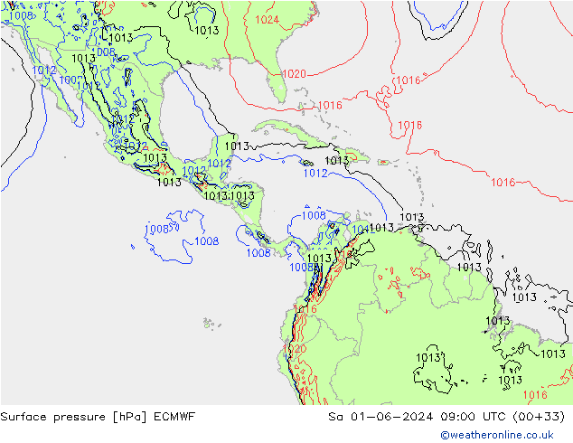 pressão do solo ECMWF Sáb 01.06.2024 09 UTC