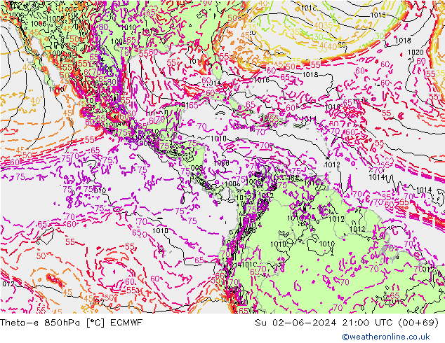 Theta-e 850hPa ECMWF dom 02.06.2024 21 UTC