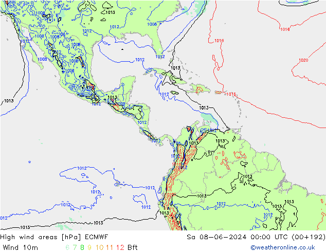 High wind areas ECMWF Sa 08.06.2024 00 UTC
