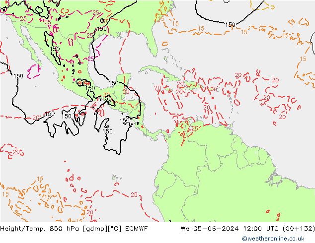 Z500/Yağmur (+YB)/Z850 ECMWF Çar 05.06.2024 12 UTC