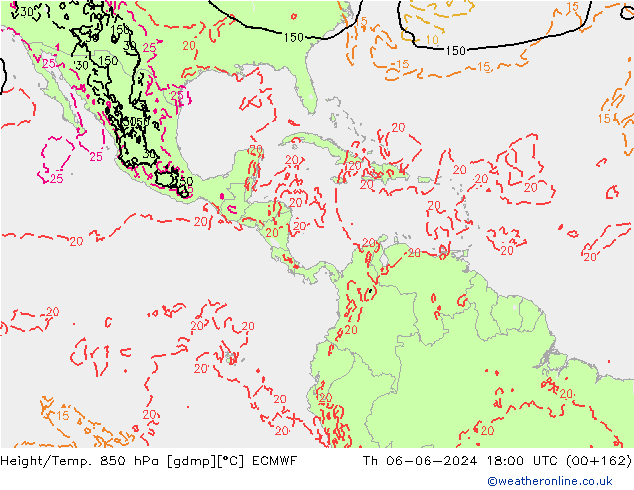 Z500/Rain (+SLP)/Z850 ECMWF Čt 06.06.2024 18 UTC