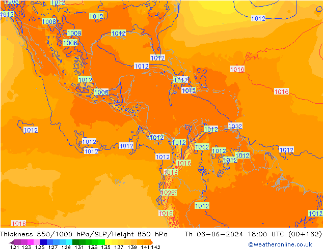 Espesor 850-1000 hPa ECMWF jue 06.06.2024 18 UTC