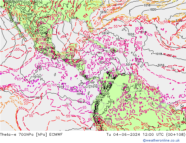 Theta-e 700hPa ECMWF Sa 04.06.2024 12 UTC