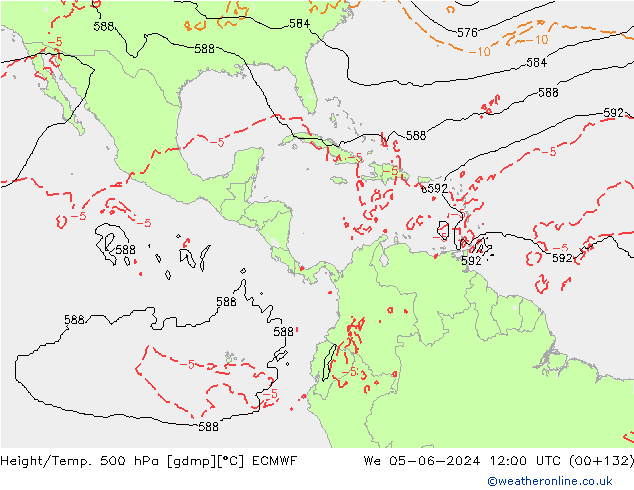 Z500/Yağmur (+YB)/Z850 ECMWF Çar 05.06.2024 12 UTC