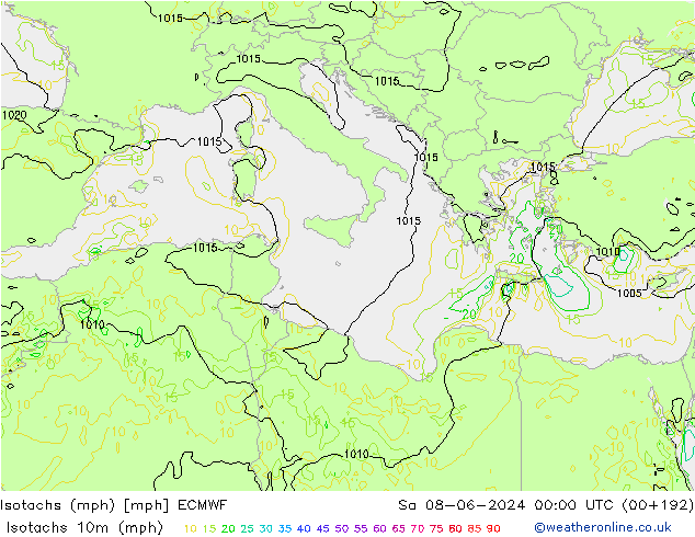 Isotaca (mph) ECMWF sáb 08.06.2024 00 UTC