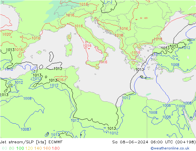 Corriente en chorro ECMWF sáb 08.06.2024 06 UTC